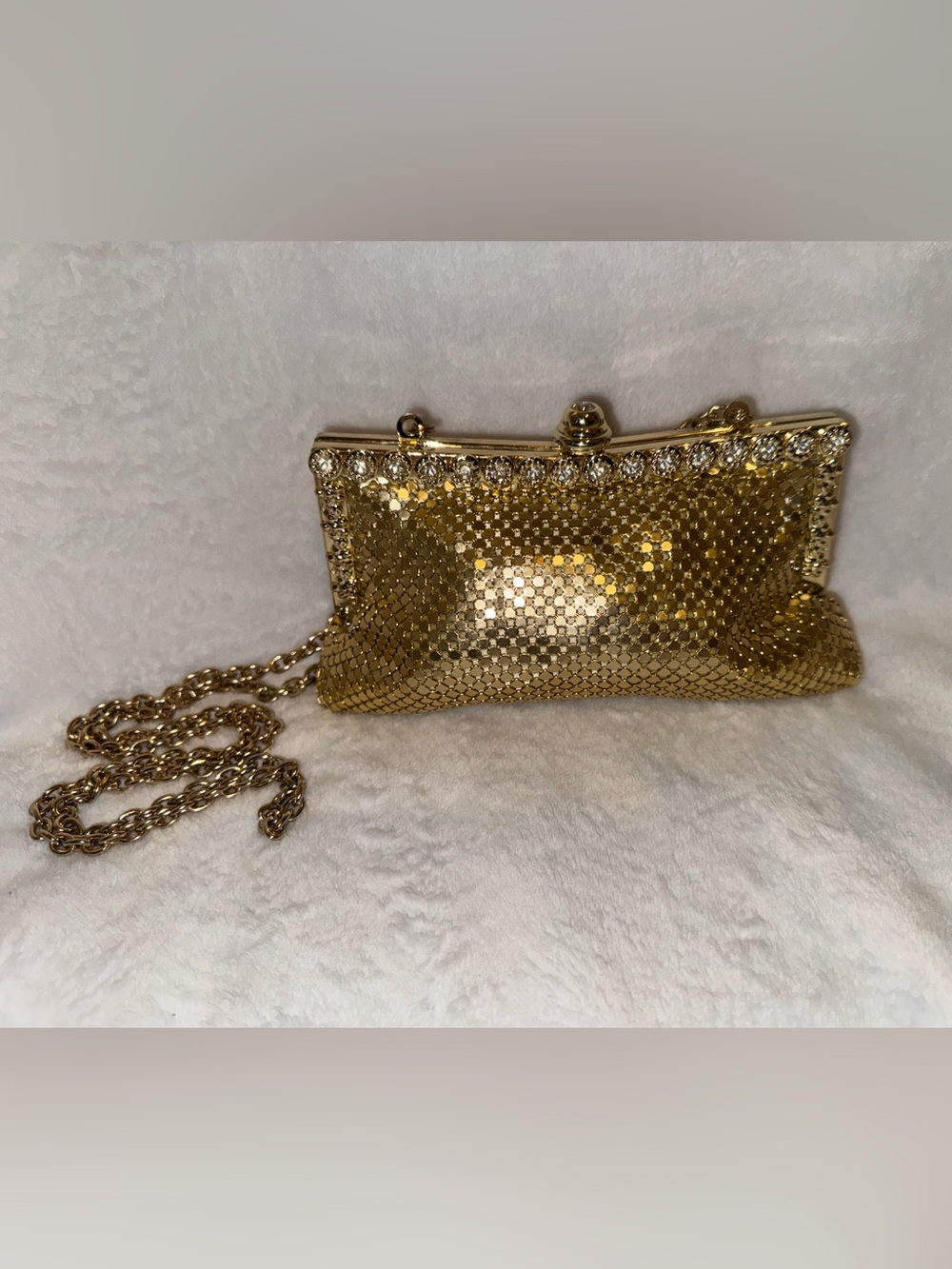 Kate Landry Gold Mesh Evening Clutch with Chain Strap